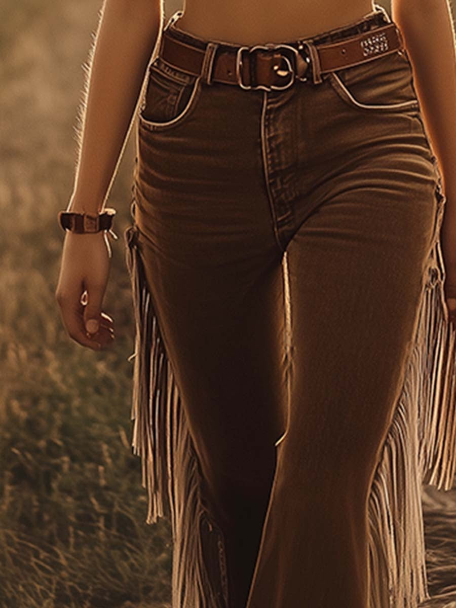 Candela Mujer Vaqueros Flare con Flecos Cintura Alta