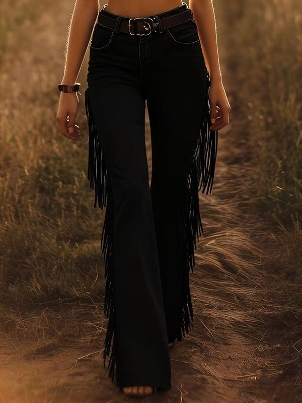 Candela Mujer Vaqueros Flare con Flecos Cintura Alta
