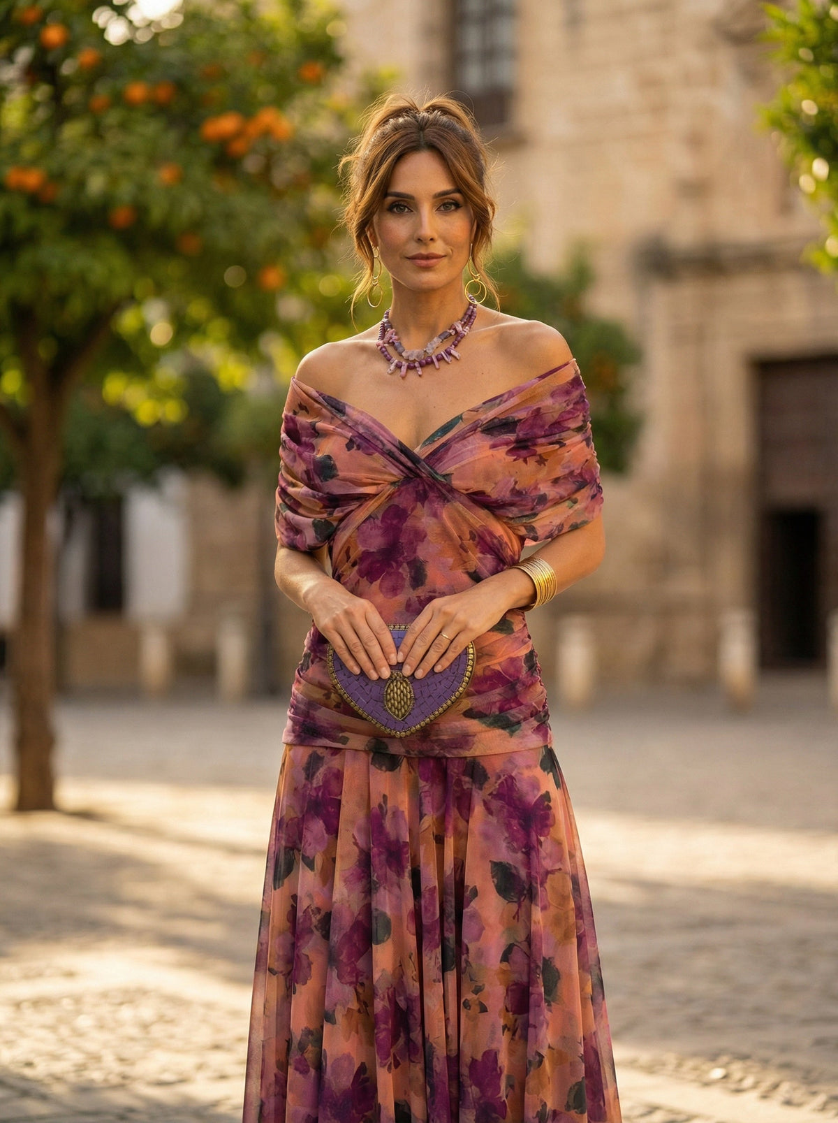 Vestido Largo de Gala Plisado Hombros Descubiertos