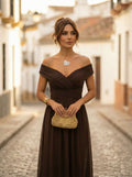 Vestido Largo de Gala Plisado Hombros Descubiertos