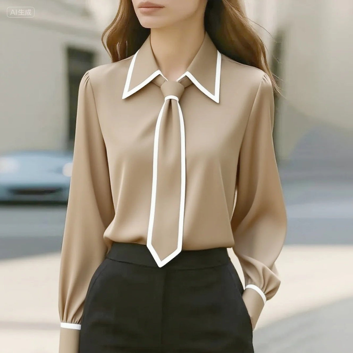 Lazo Blanco | Camisa Blanca Mujer de Manga Larga Cuello con Lazo