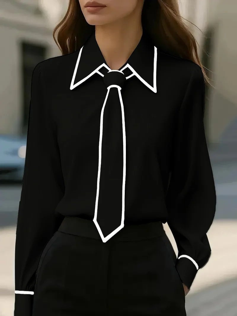 Lazo Blanco | Camisa Blanca Mujer de Manga Larga Cuello con Lazo