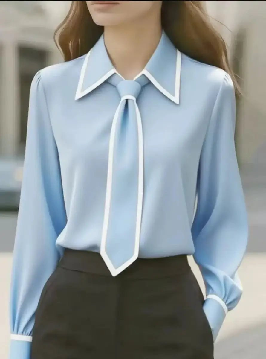 Lazo Blanco | Camisa Blanca Mujer de Manga Larga Cuello con Lazo