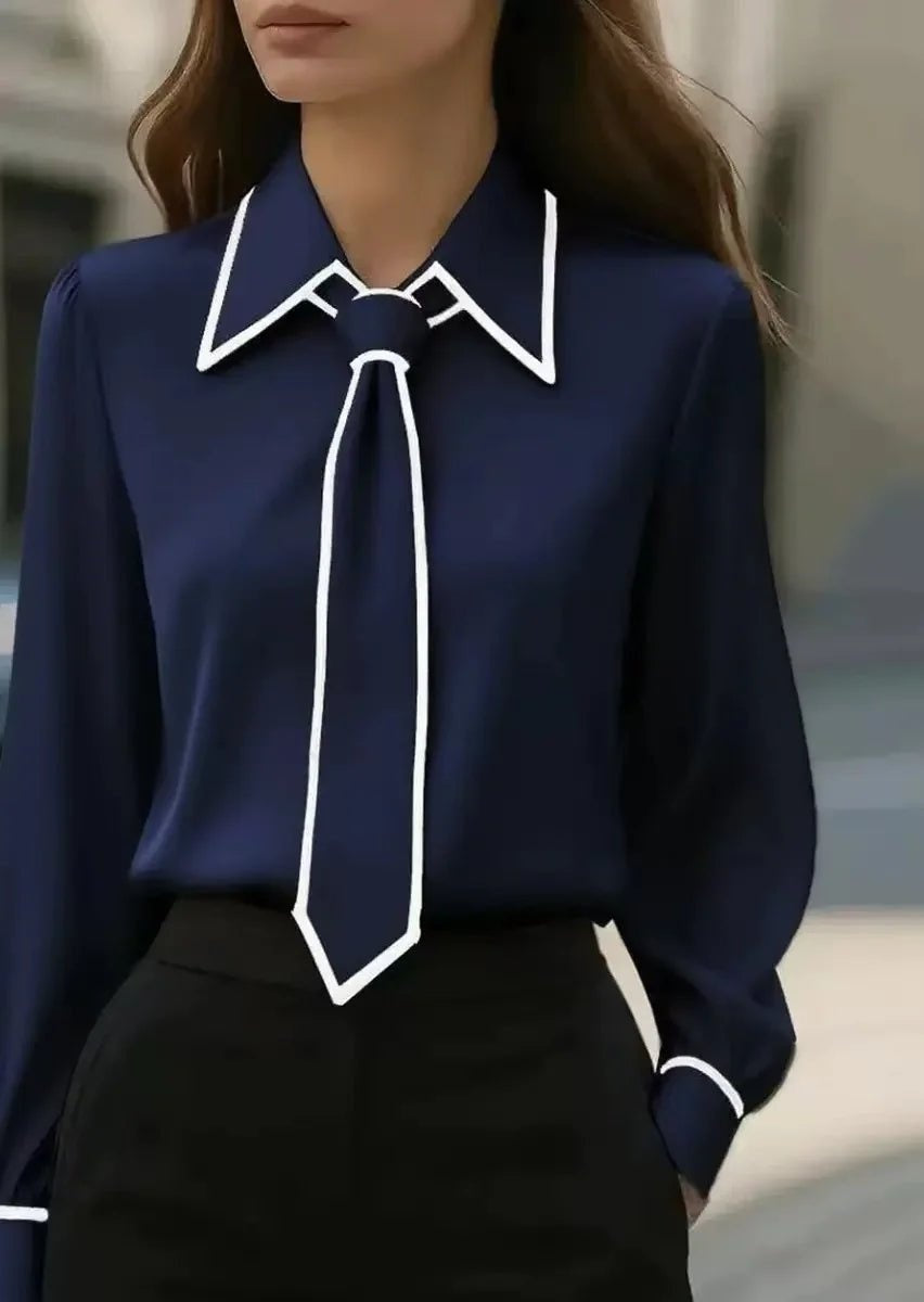 Lazo Blanco | Camisa Blanca Mujer de Manga Larga Cuello con Lazo