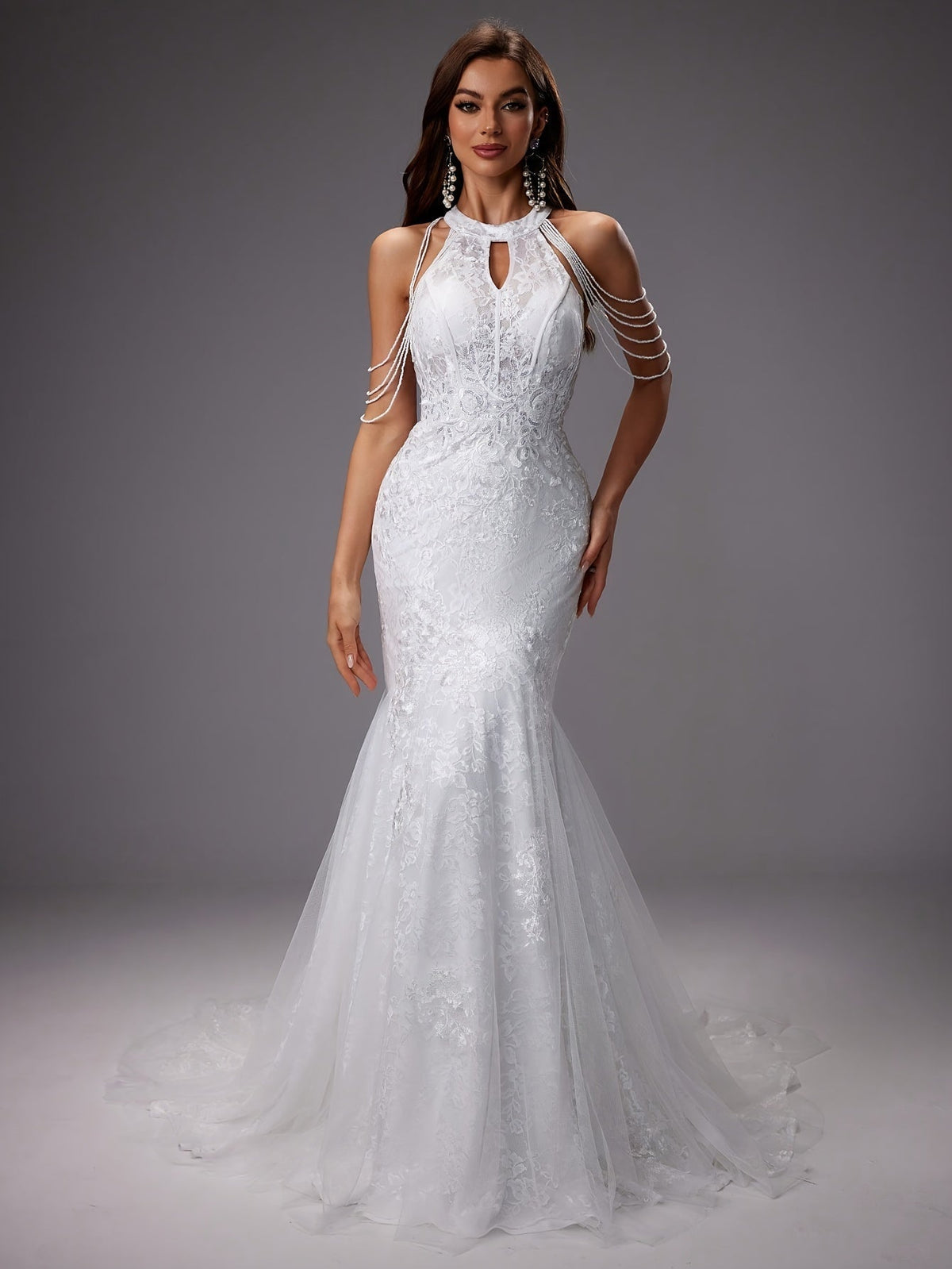Vestido de Novia Sirena de Encaje con Cuello Halter