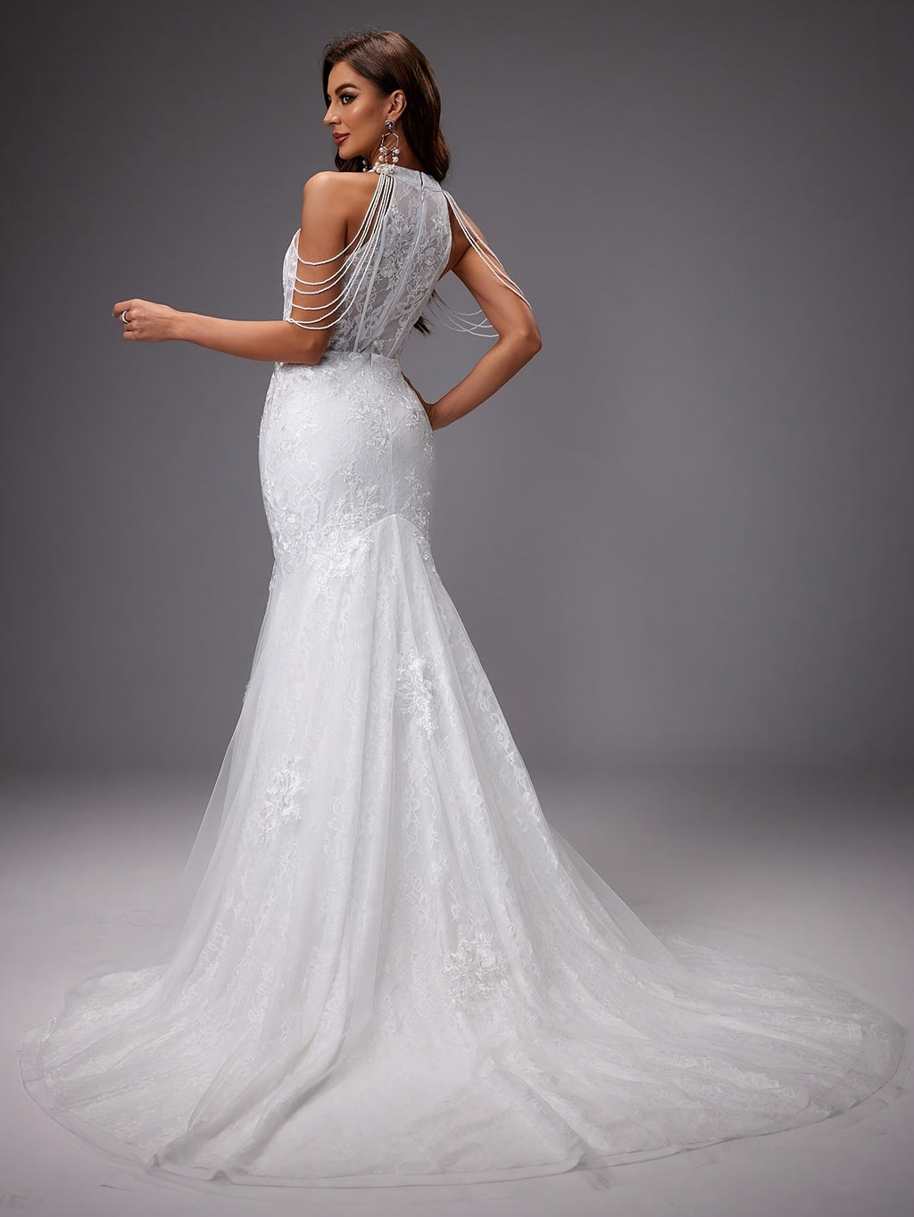 Vestido de Novia Sirena de Encaje con Cuello Halter