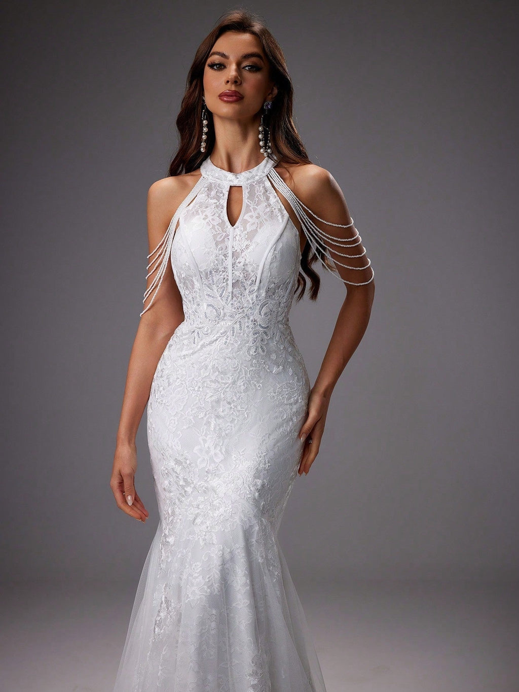 Vestido de Novia Sirena de Encaje con Cuello Halter