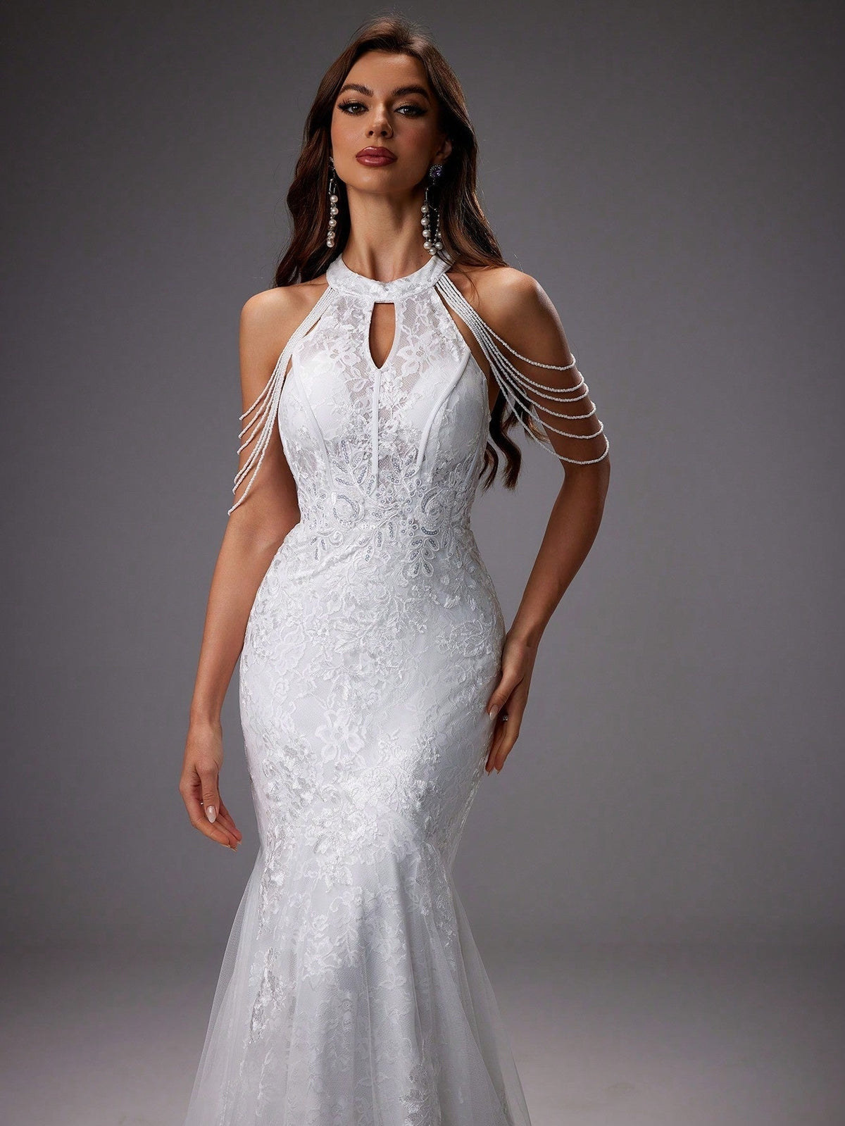 Vestido de Novia Sirena de Encaje con Cuello Halter