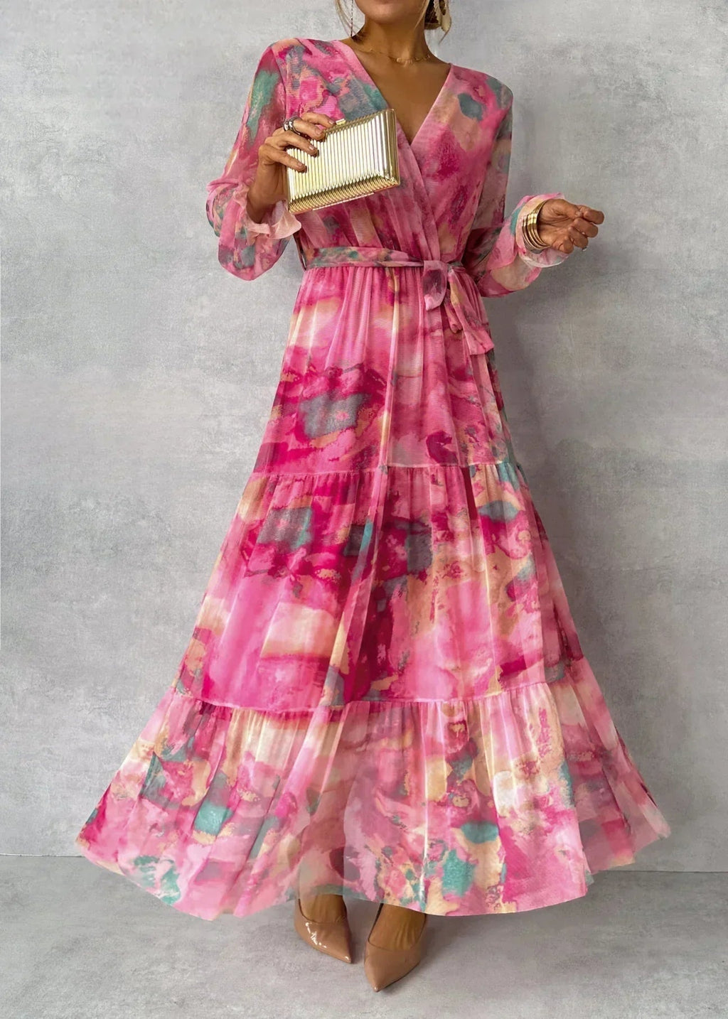 Vestido de Invitada de Invierno Estampado con Manga Larga