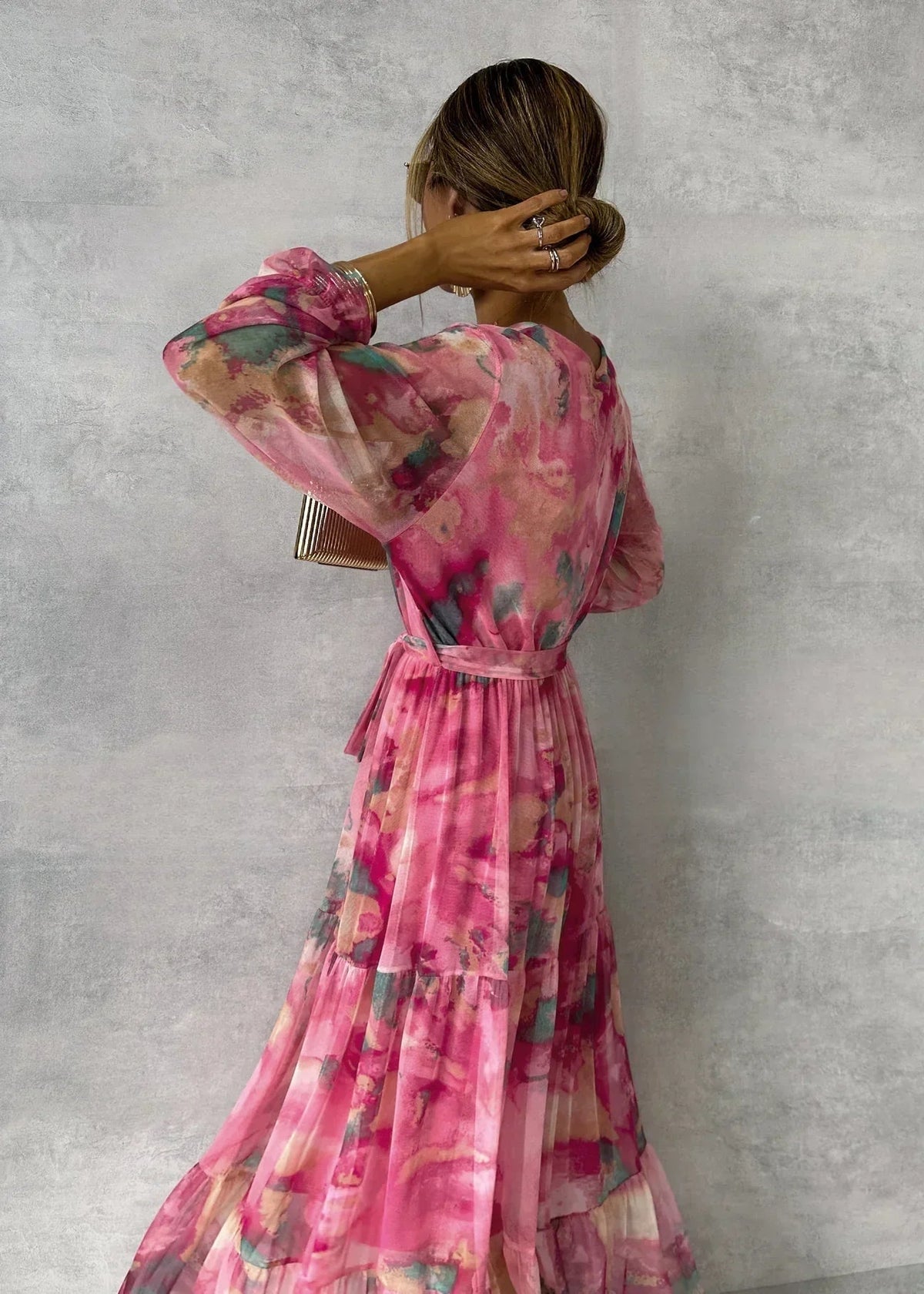 Vestido de Invitada de Invierno Estampado con Manga Larga