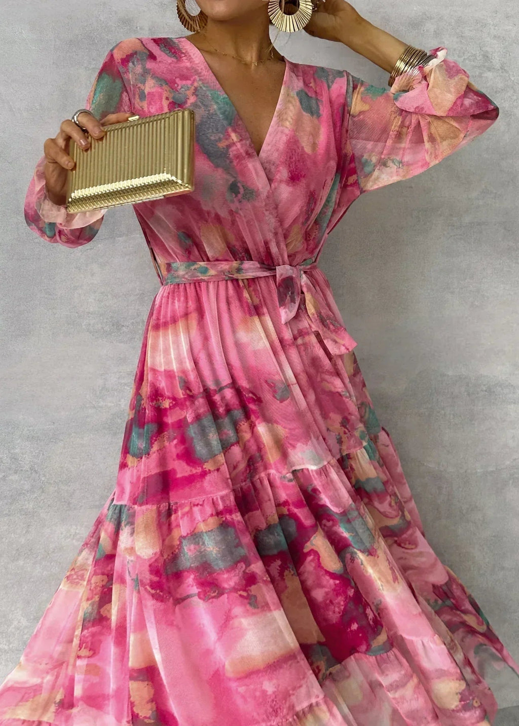 Vestido de Invitada de Invierno Estampado con Manga Larga