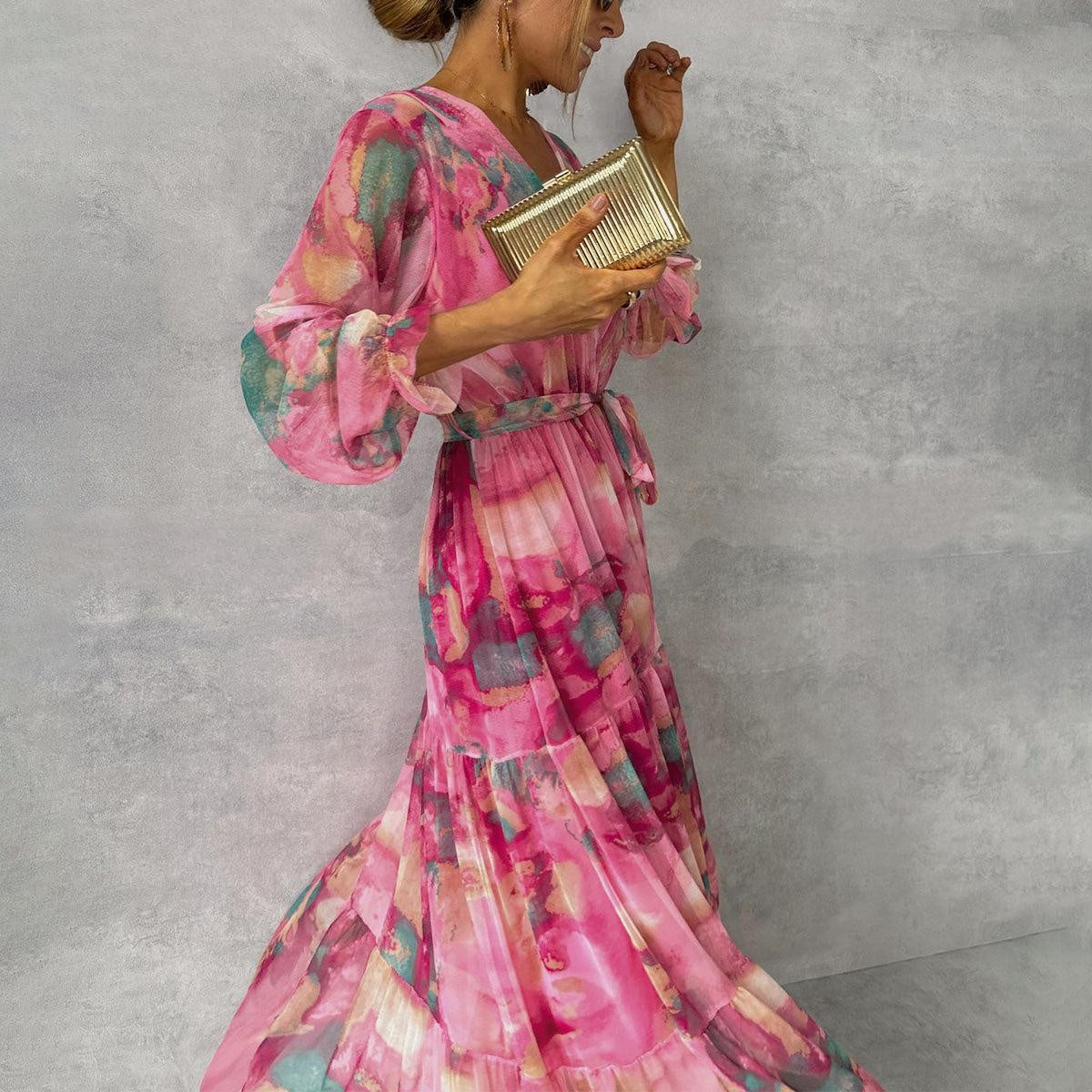Vestido de Invitada de Invierno Estampado con Manga Larga