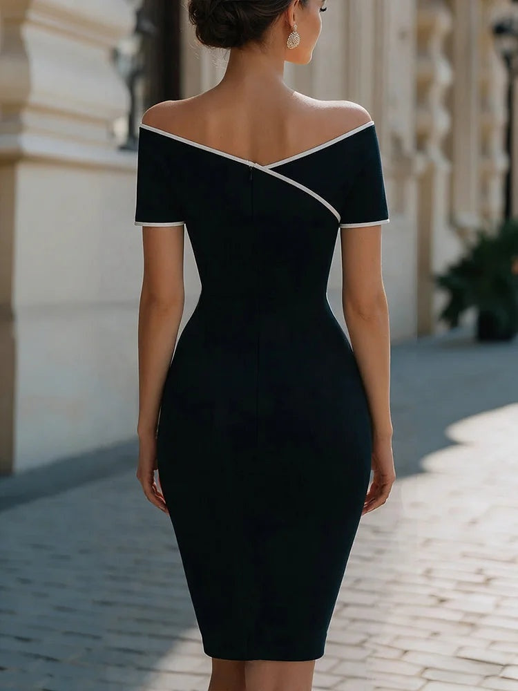 Vestido de Invitada de Otoño Ajustado con Hombros Descubiertos