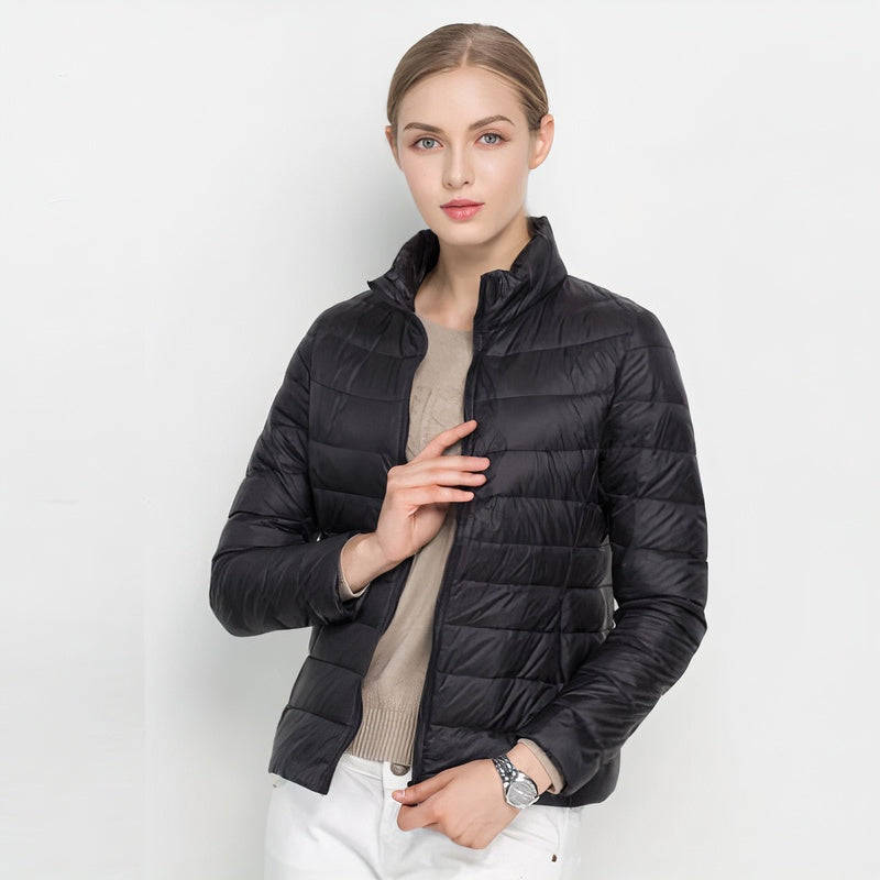 Chaqueta Acolchada de Plumón Ligera Cuello Mao para Mujer