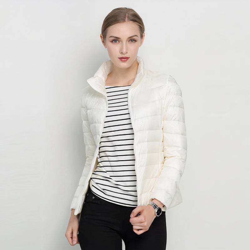 Chaqueta Acolchada de Plumón Ligera Cuello Mao para Mujer