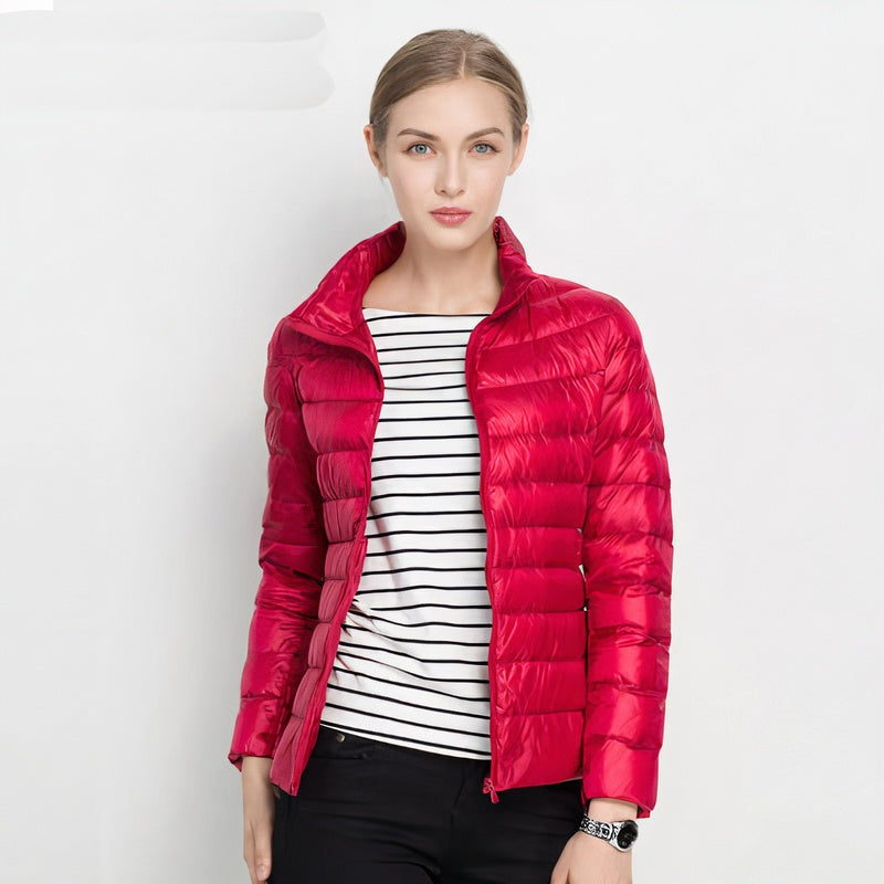 Chaqueta Acolchada de Plumón Ligera Cuello Mao para Mujer