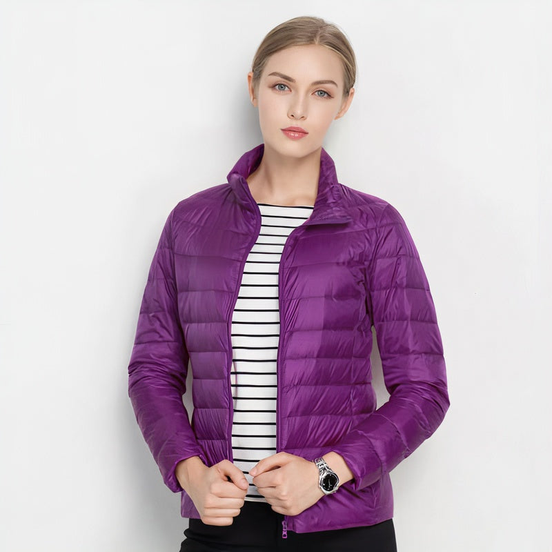 Chaqueta Acolchada de Plumón Ligera Cuello Mao para Mujer