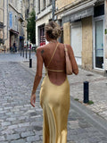 Vestido Largo Lencero de Tirante Fino con Espalda Abierta