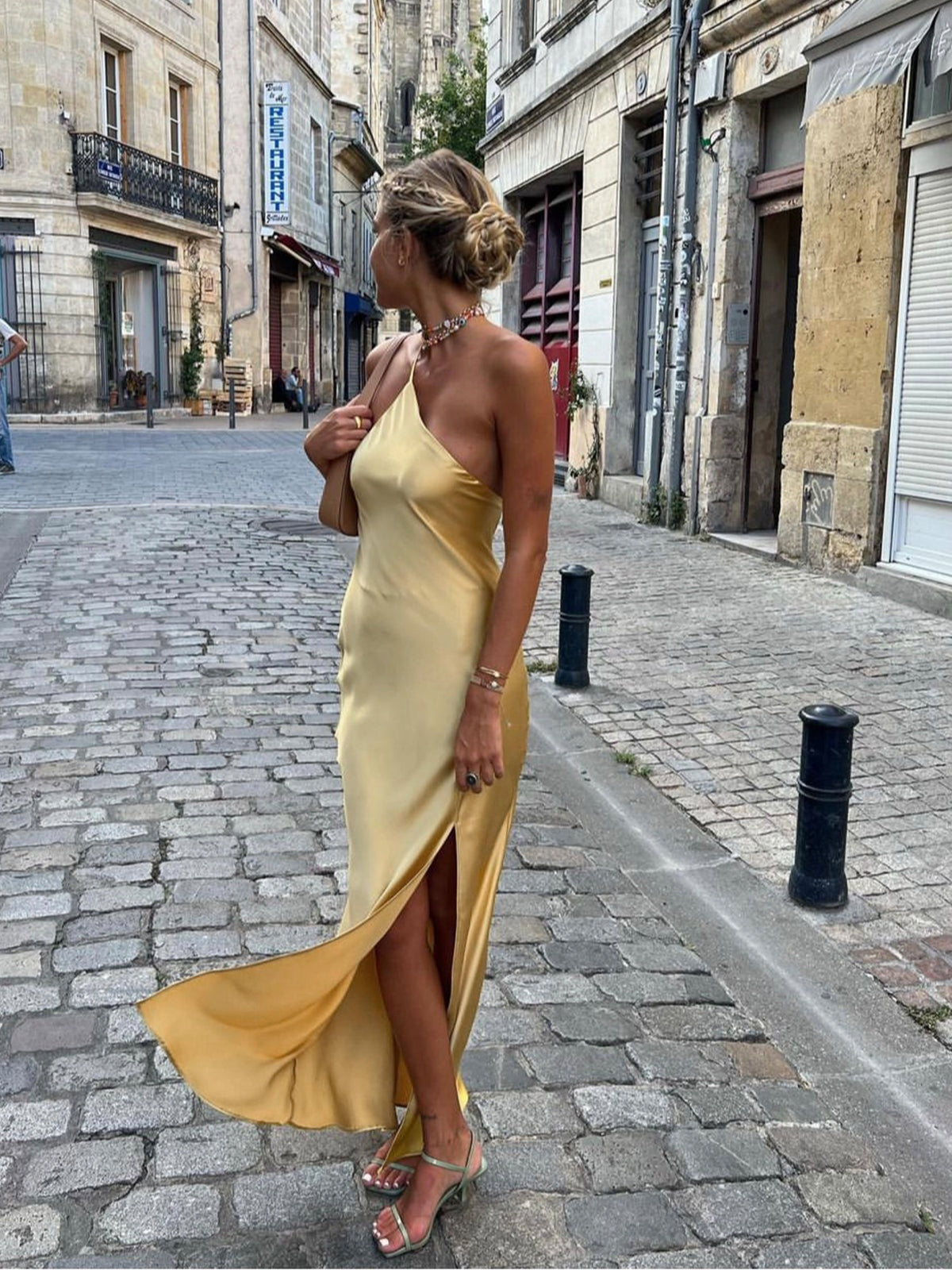 Vestido Largo Lencero de Tirante Fino con Espalda Abierta