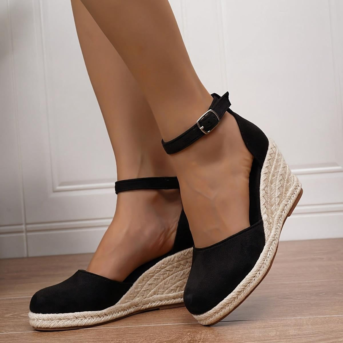 Sandalias de Cuña de Esparto con Plataforma para Mujer