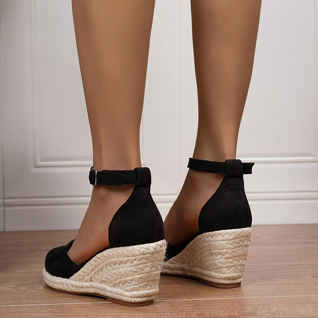 Sandalias de Cuña de Esparto con Plataforma para Mujer