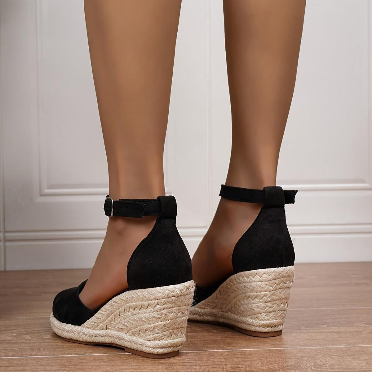 Sandalias de Cuña de Esparto con Plataforma para Mujer