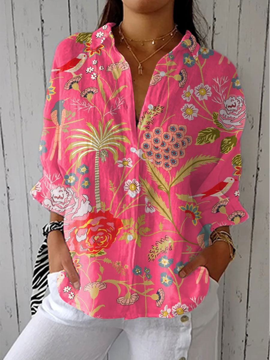 Solterra | Blusa Tropical de Verano Estampada Mujer Escote V