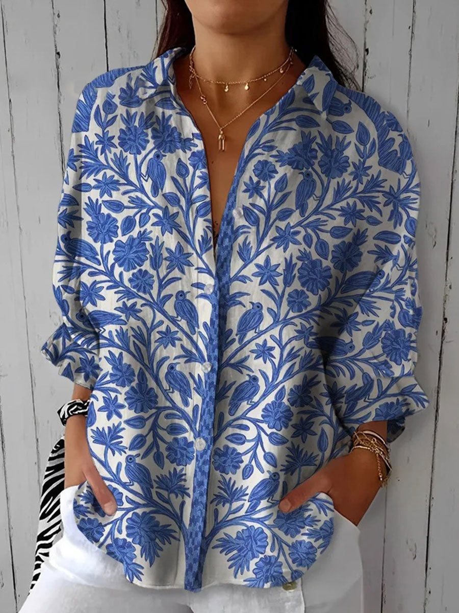 Solterra | Blusa Tropical de Verano Estampada Mujer Escote V