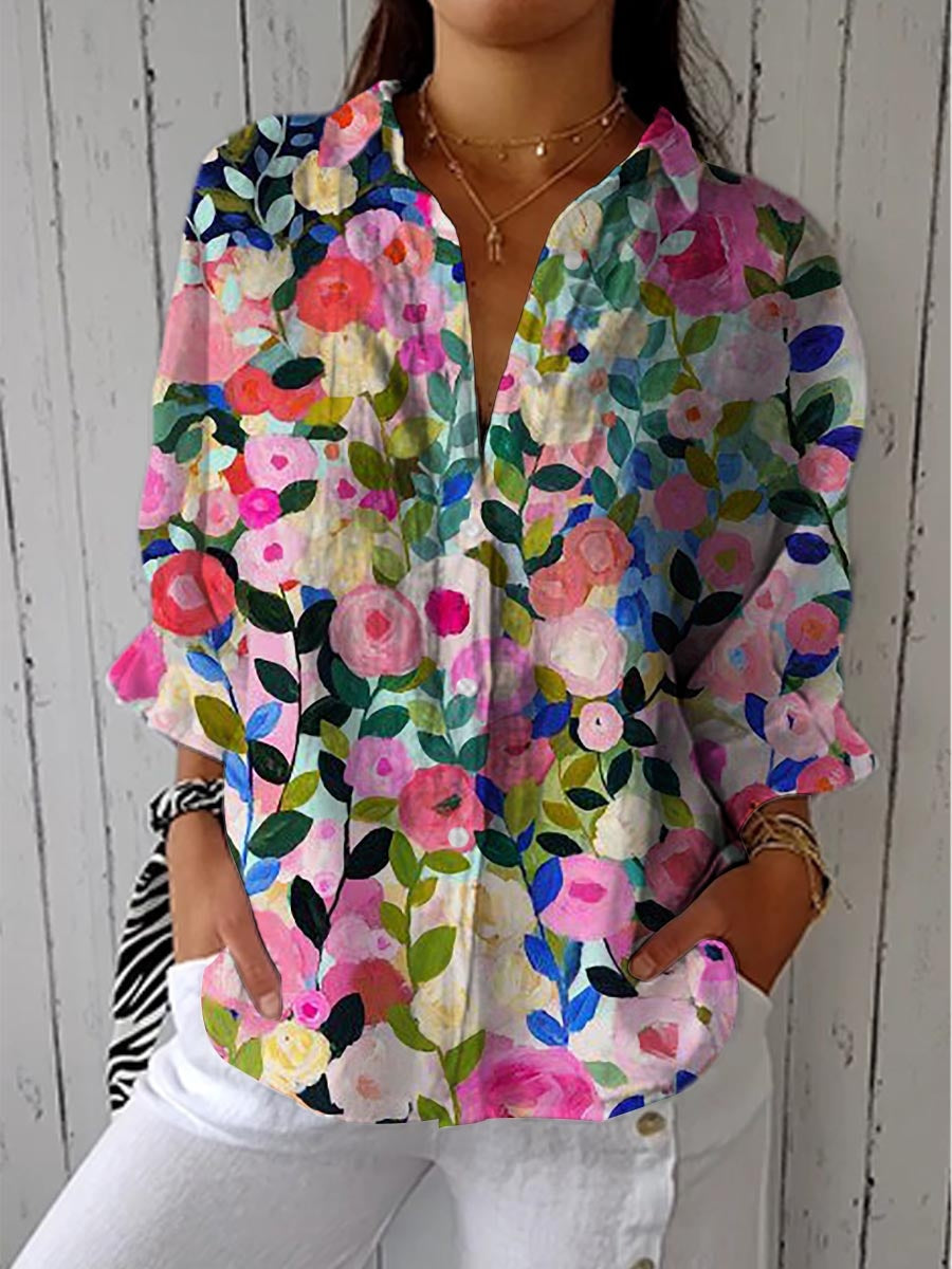 Solterra | Blusa Tropical de Verano Estampada Mujer Escote V