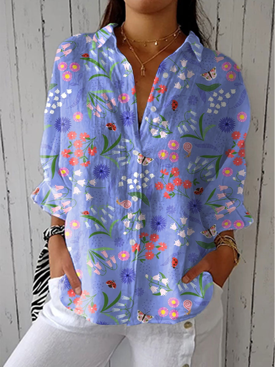 Solterra | Blusa Tropical de Verano Estampada Mujer Escote V
