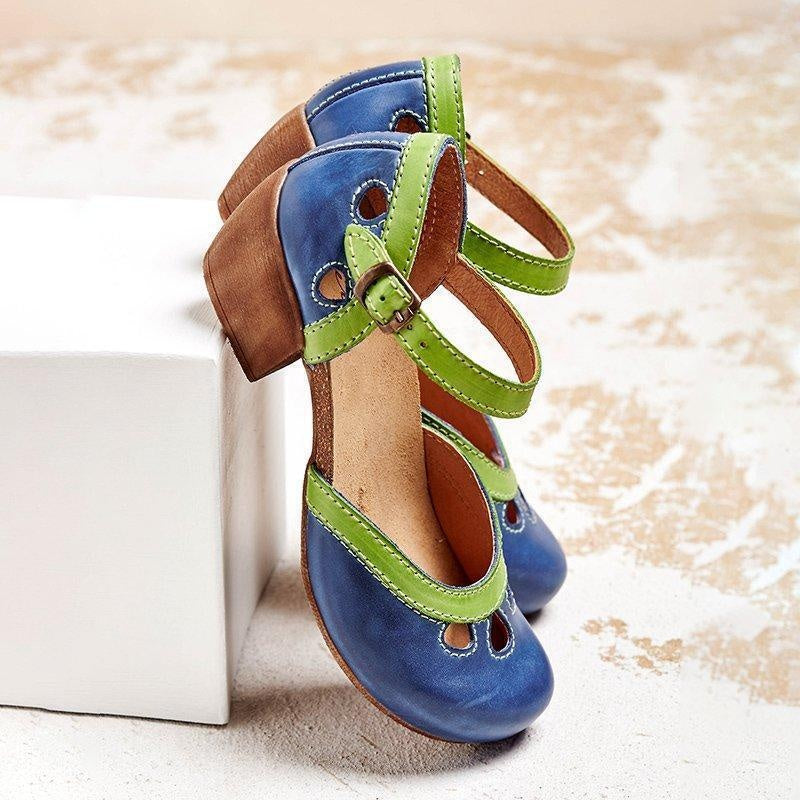 Sandalias Ortopédicas de Tacón Bajo con Hebilla Doble para Mujer