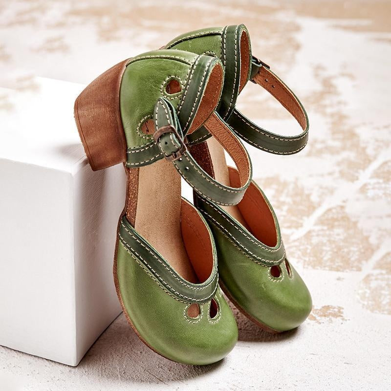 Sandalias Ortopédicas de Tacón Bajo con Hebilla Doble para Mujer