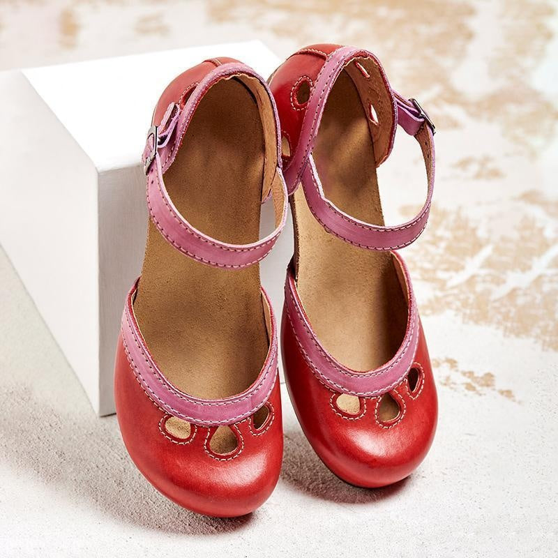 Sandalias Ortopédicas de Tacón Bajo con Hebilla Doble para Mujer