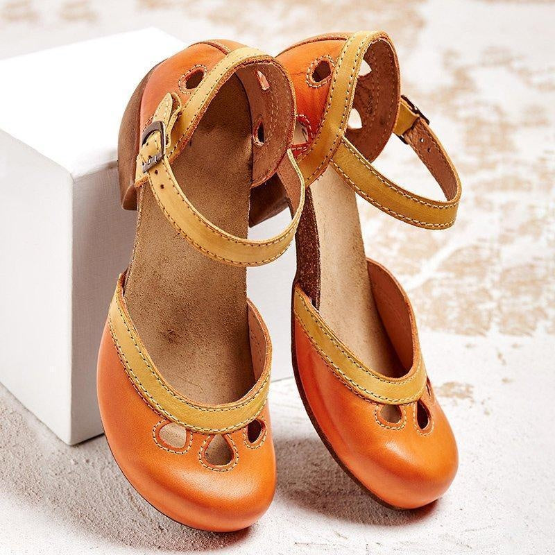 Sandalias Ortopédicas de Tacón Bajo con Hebilla Doble para Mujer