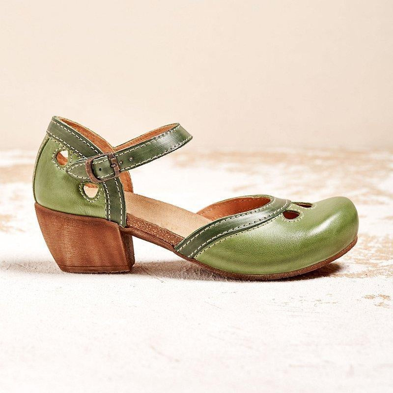 Sandalias Ortopédicas de Tacón Bajo con Hebilla Doble para Mujer