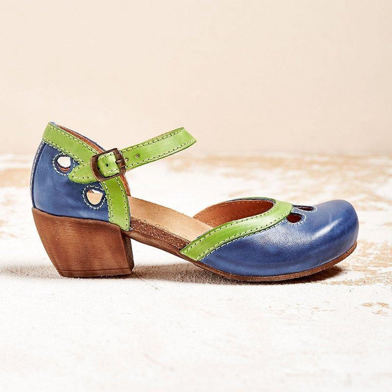 Sandalias Ortopédicas de Tacón Bajo con Hebilla Doble para Mujer