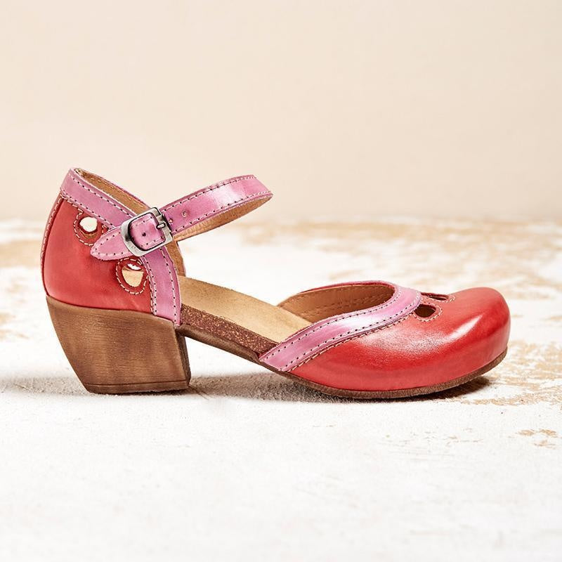 Sandalias Ortopédicas de Tacón Bajo con Hebilla Doble para Mujer