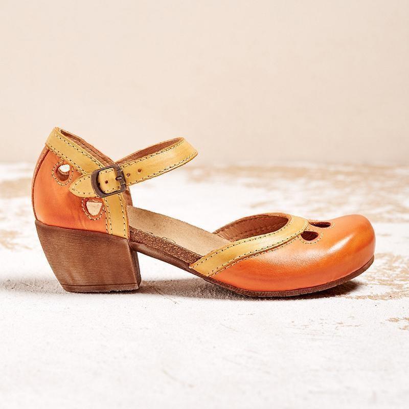 Sandalias Ortopédicas de Tacón Bajo con Hebilla Doble para Mujer