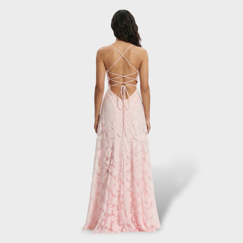Vestido Largo de Fiesta de Encaje con Espalda Descubierta