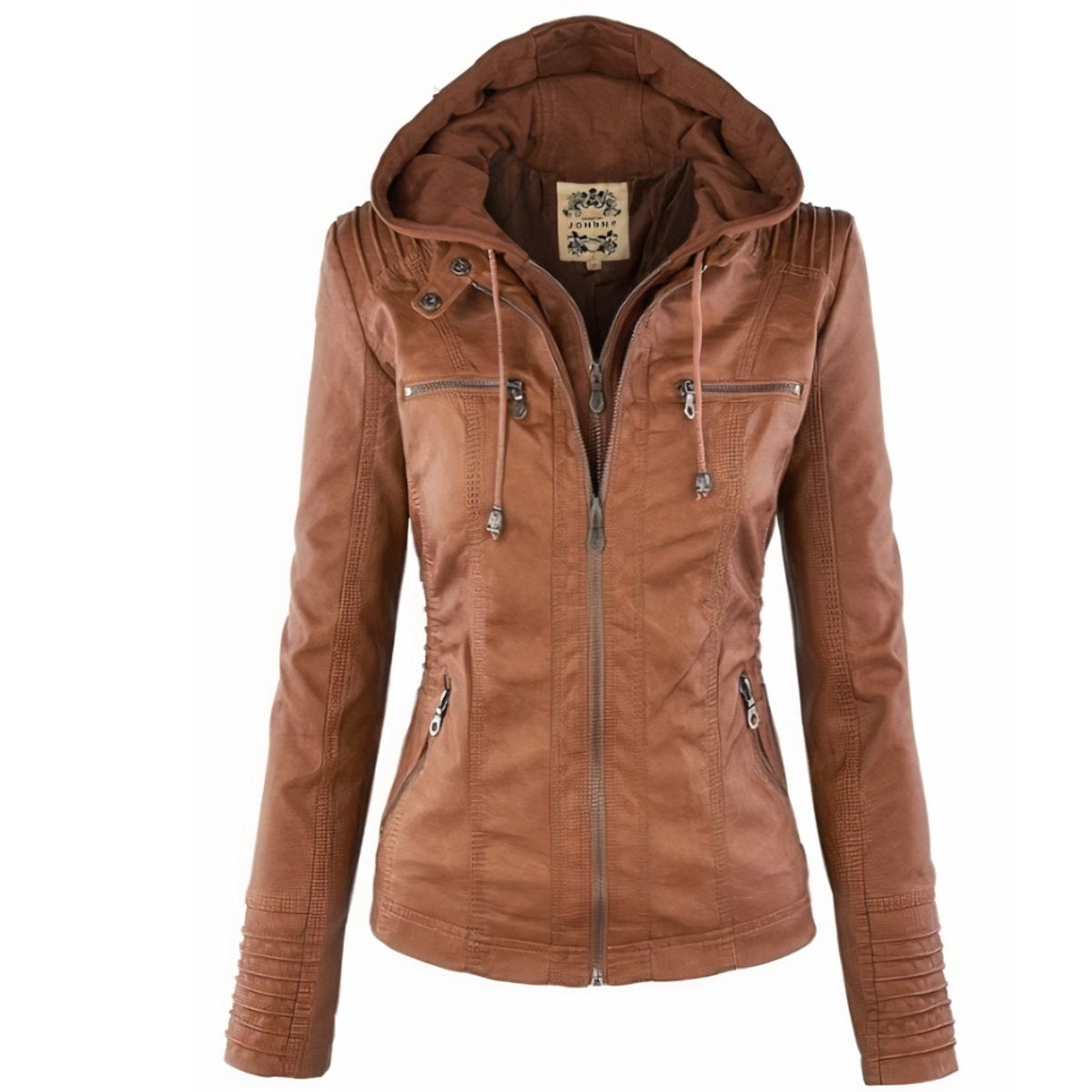Chaqueta Motera de Polipiel con Capucha para Mujer