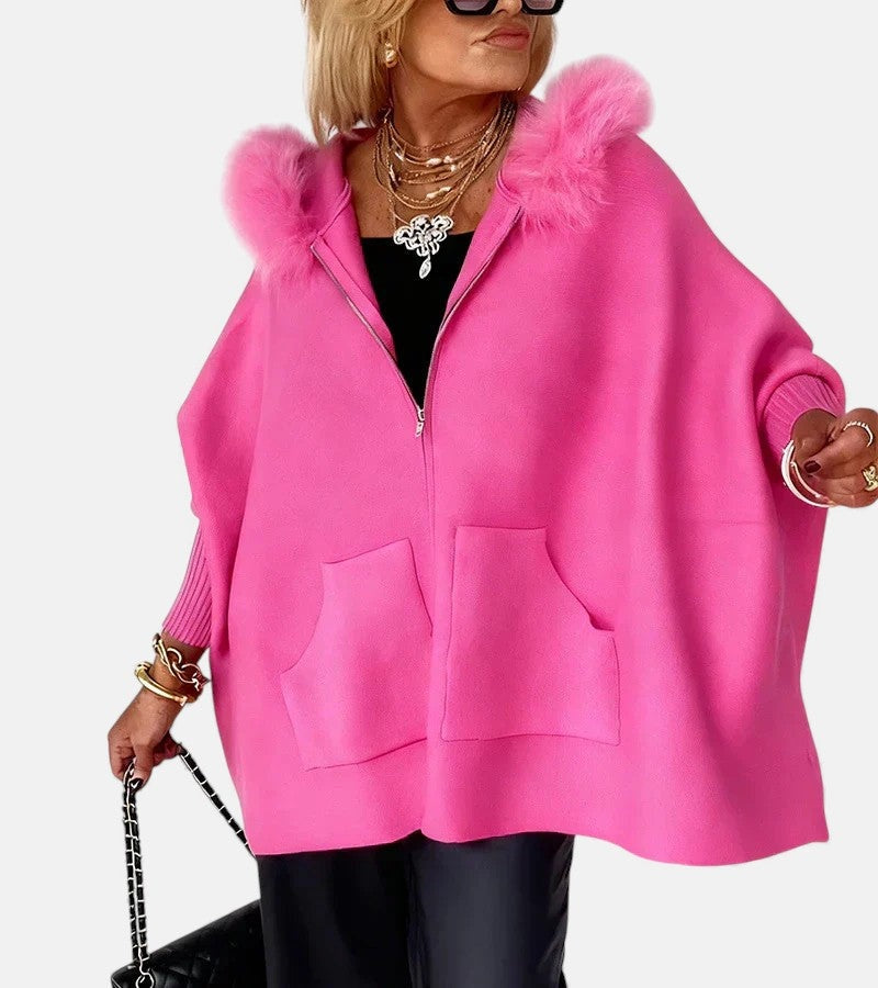 Nube Rayada | Sudadera con Capucha y Cremallera Oversize Mujer Pelo Bolsillos