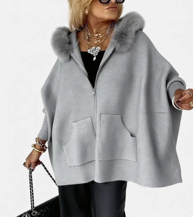 Nube Rayada | Sudadera con Capucha y Cremallera Oversize Mujer Pelo Bolsillos
