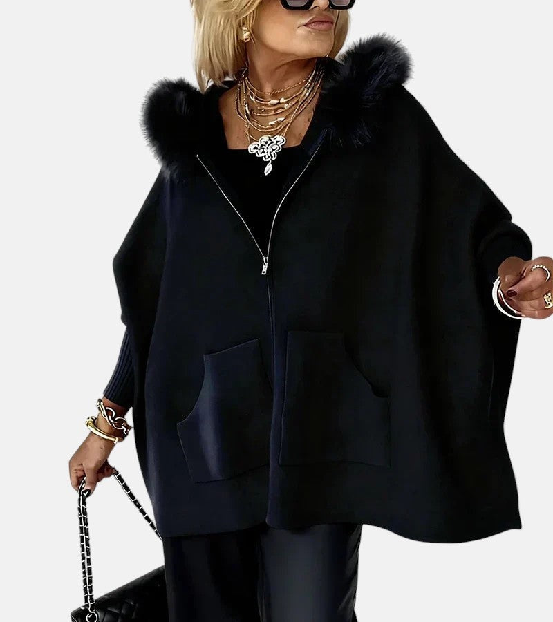 Nube Rayada | Sudadera con Capucha y Cremallera Oversize Mujer Pelo Bolsillos