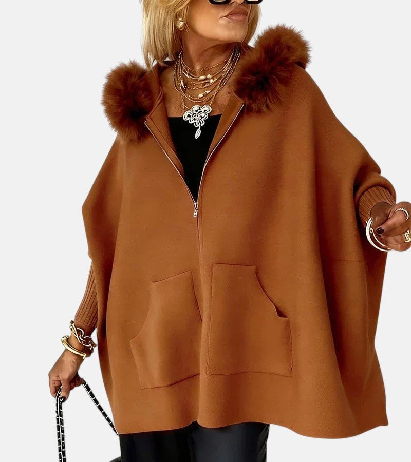 Nube Rayada | Sudadera con Capucha y Cremallera Oversize Mujer Pelo Bolsillos