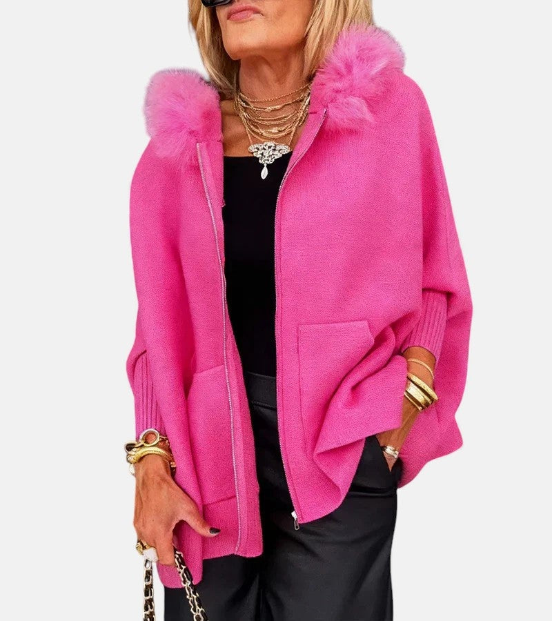 Nube Rayada | Sudadera con Capucha y Cremallera Oversize Mujer Pelo Bolsillos