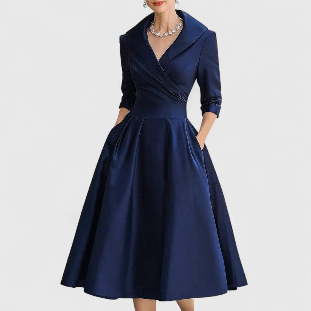Vestido Midi de Novia Sencillo con Manga 3/4 y Falda Evasé