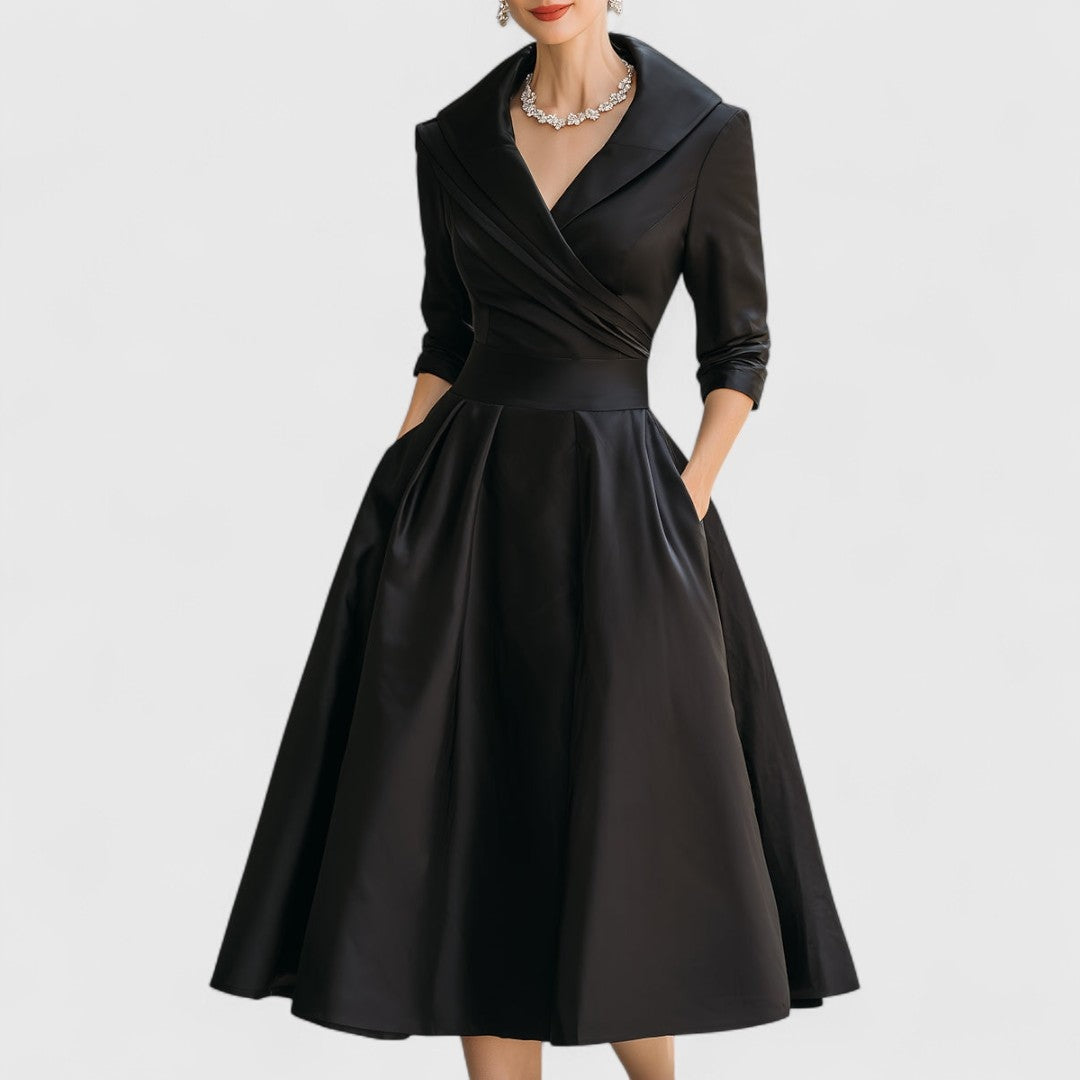 Vestido Midi de Novia Sencillo con Manga 3/4 y Falda Evasé