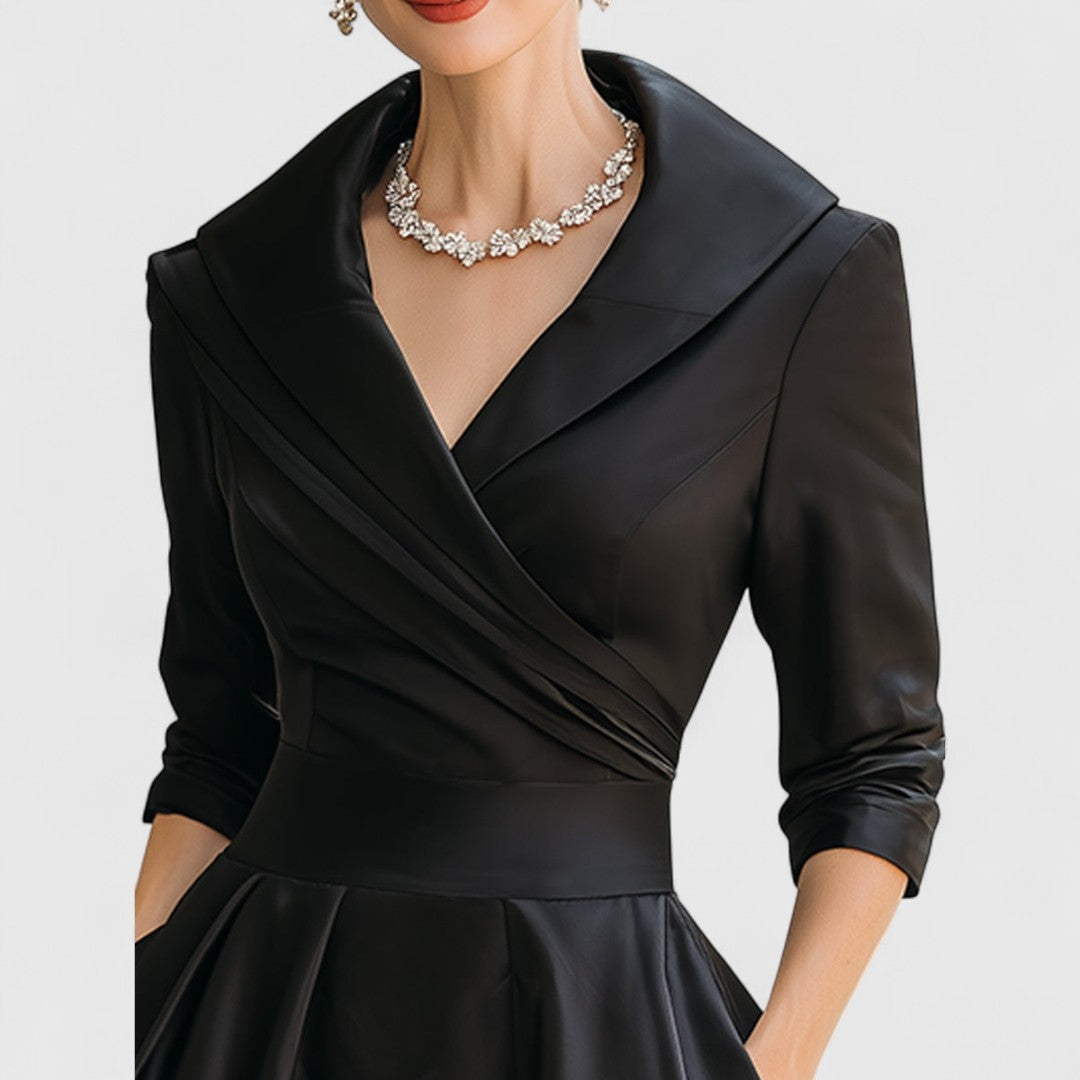 Vestido Midi de Novia Sencillo con Manga 3/4 y Falda Evasé