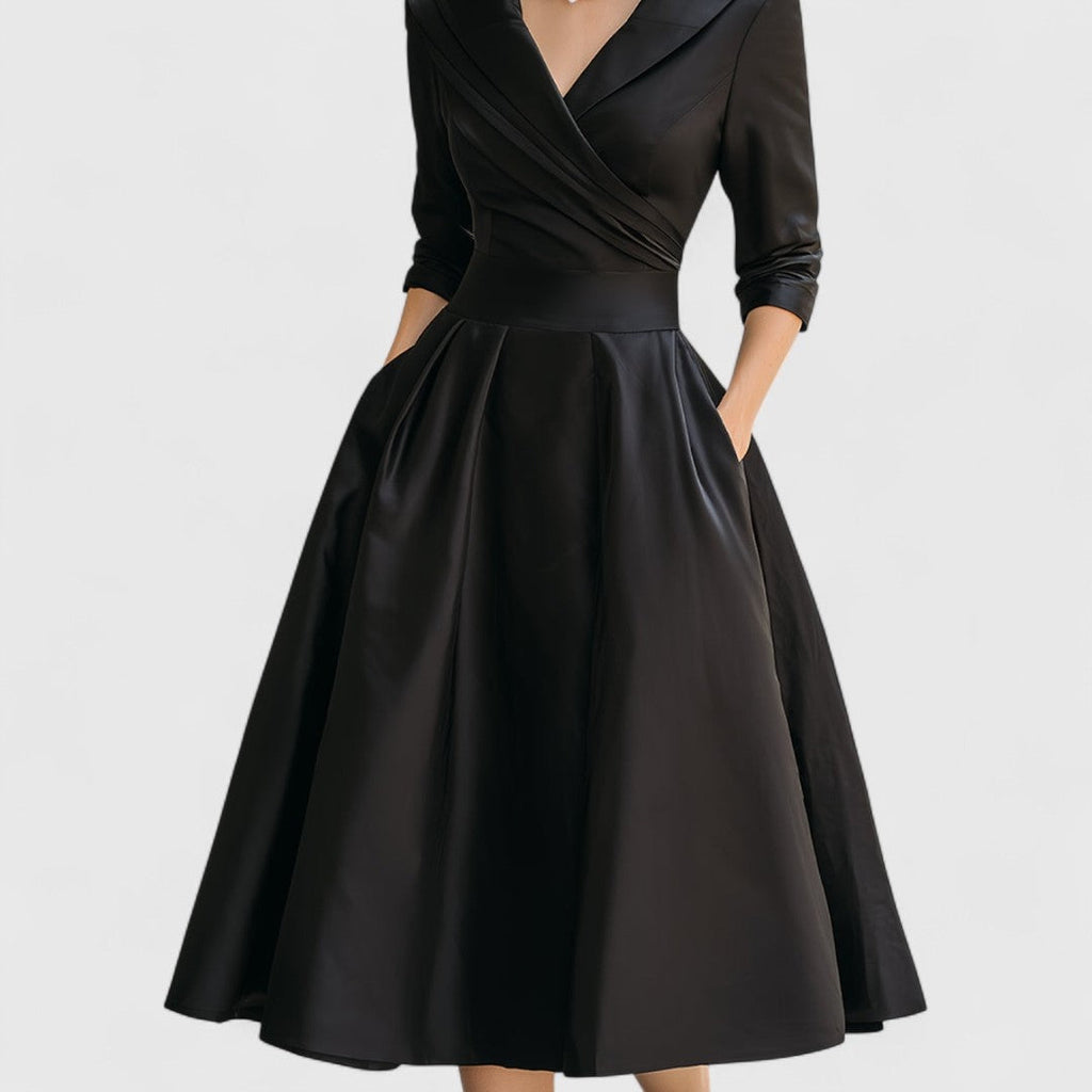 Vestido Midi de Novia Sencillo con Manga 3/4 y Falda Evasé
