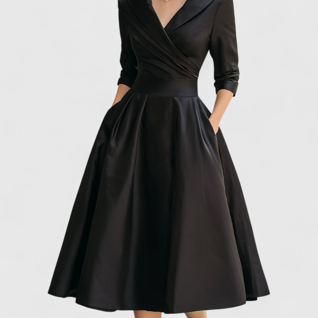 Vestido Midi de Novia Sencillo con Manga 3/4 y Falda Evasé